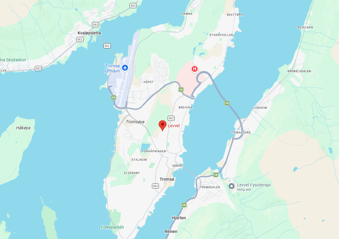Levvel finner du på toppen av Tromsø øya. Vi har også en egen fysioterapi klinikk inne i Tromsdalen.